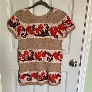 Anthropologie Red and Brown Striped Knit Top
